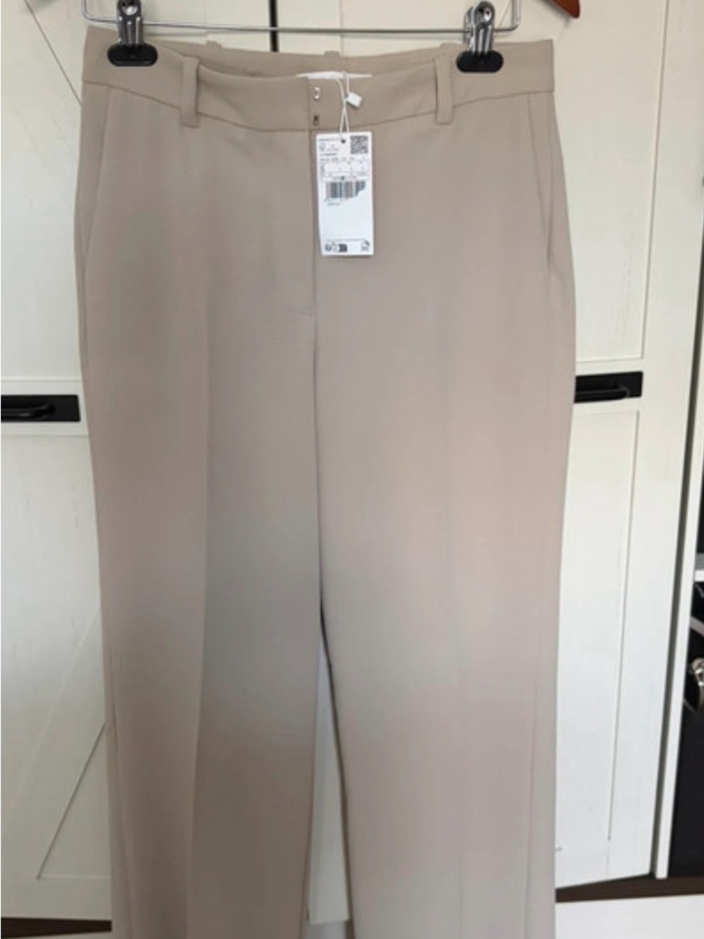 Mango Light Beige Tailored Straight Trousers